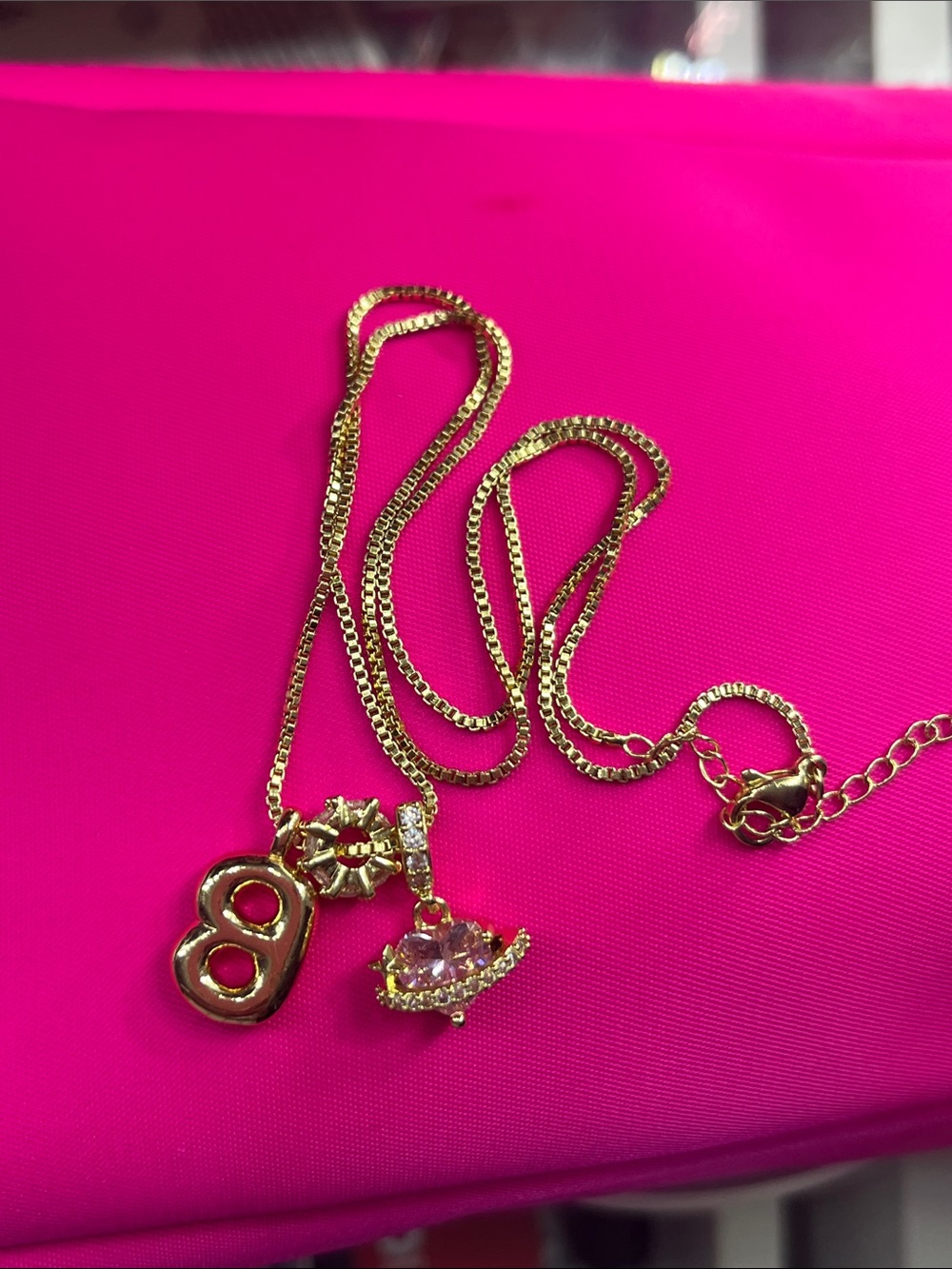 Gold-Tone letter B & Pink Crystal heart Pendant Necklace